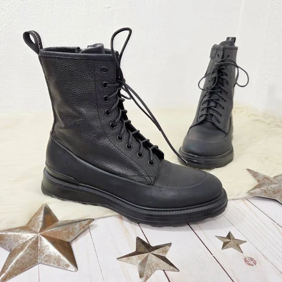 Woolrich City Lace-up Leather Combat Boots Gum Black Italian women's size 8